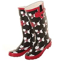 viz-uk wear Ladies Funky Print Matt Festival,Rain,Snow Wellies Slip On Wellington Boots Sizes 4 to 8 (WF112 Westie, Numeric_4)