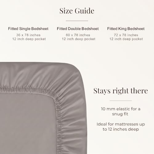 Image of Huesland 300 TC Premium 100% Pure Cotton Luxe Soft Touch Fitted Single Size Bedsheet Cotton with 2 Pillow Covers | Perfect Greige | 36 x 78 Inches