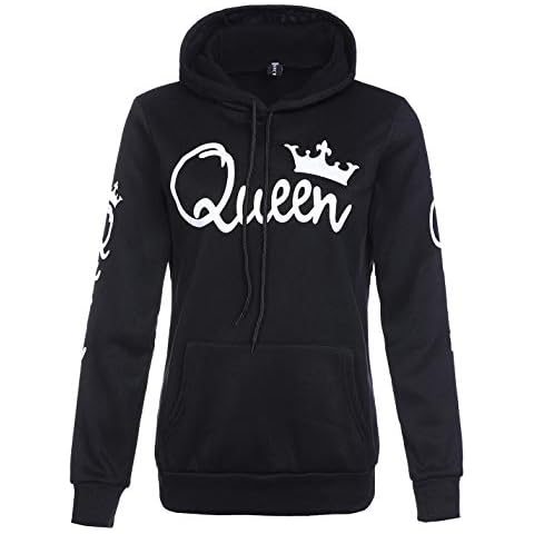 Womens Couple Hoodies Sweatshirt Casual King Queen Sweatshirts Winter Pullover Jumpers (L, QueenBlack) Cover