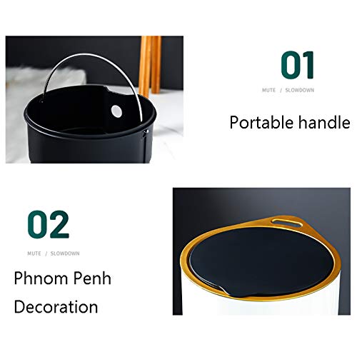 Garbage Can Creative Foot-Operated Trash Can With Lid Barrel-Shaped Stainless Steel Household Garbage Can Light Luxury Pedal Trash Bin Suitable For Kitchen And Bedroom ( Color : Black , Size : 12L ) #TOP2