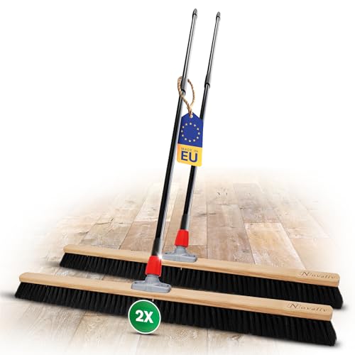 Novaliv Grosser Besen 2X Saalbesen 100 cm mit Teleskopstiel Borsten Kunstborsten Besen fein Werkstattbesen mit Stiel Hallenbesen Industriebesen Hausbesen Kehrbesen Zimmerbesen Haarbesen Besen Groß