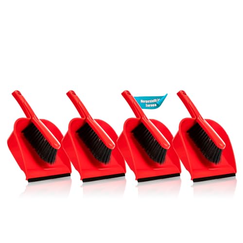 BigDean 4 Stück Kehrschaufel Set in Rot – Handfeger mit...