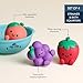 Itzy Ritzy Bath Squirter Toys – Set of 3 Textured, Fruit-Shaped Bath Toys & 1 Sprinkle Strainer – Itzy Splash Pals Promote Sensory Play, Cause & Effect, & Motor Skill Development – 6 Mos & Up (Fruit)