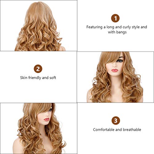 FRCOLOR Longo Encaracolado Ouro Peruca Loira Onda Completa Perucas Destaques Cabelo Sintético Resist