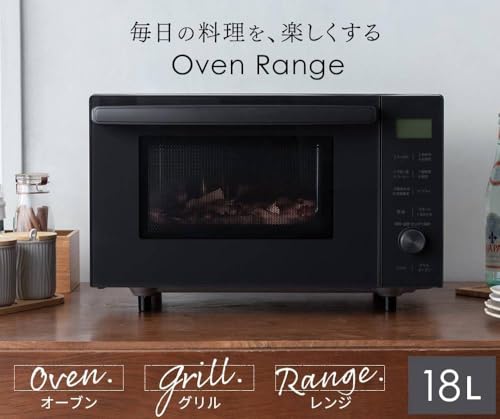 ジンコノム(Jinkonom) 電子レンジ オーブンレンジ 18L フラットテーブル ヘルツフリー 全国対応 レンジ~600W オーブン~200℃ 自動メニュー11種 トースト ブラック の商品画像 1