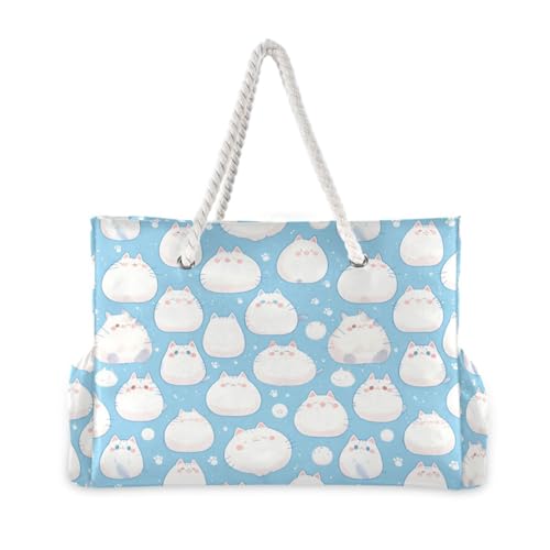 JUNZAN Cute Cats Beach Tote Bag with Handles Swim Pool Bag Beach Totes Bags for Women with Waterproof Pockets Light Blue3