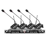 Pro Wireless Conference Microphone System, Quad Channel Wireless Podium Microphone, UHF Frequencies, 4 Gooseneck Mics for Lecture, Church, Conference, Public Speaking
