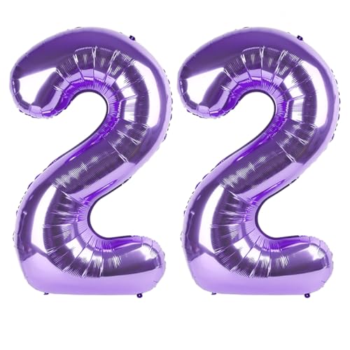 Image of Number Balloons 22 Balloon Purple for 22 Birthday Party Decoration, 40 inch | Saturated Color, Large 40 in, With Straw & Hanging Hole, For Back-to-School Season, Wedding, Christmas, New Year, Anniversary
