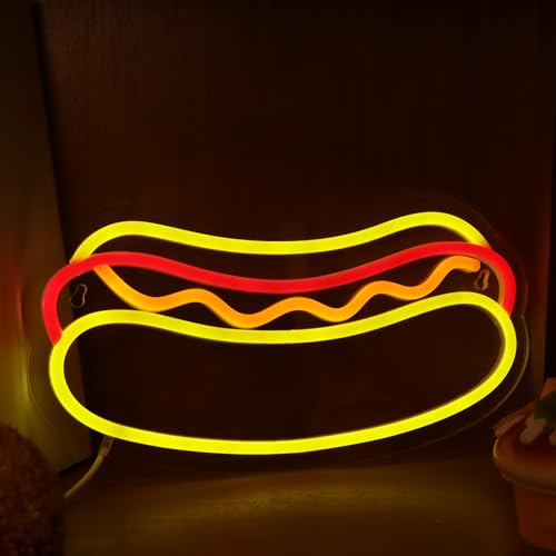 Image of Attivolife Hot Dogs Neon Sign for Wall Decor, Light up Delicious Food Hamburg LED Lamp with Dim USB Powered, Unique Business Fast Food Shop Bar Decor