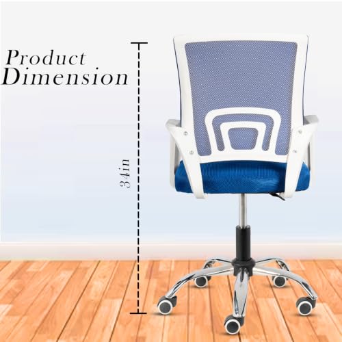 Image of Casa Copenhagen Mesh Mid Back Office /Study /Computer /Revolving /Desk Chair for Work from Home -Metal Base, Height Adjustable Seat- Indigo Blue & White Handle