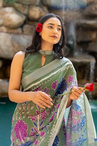 Image of MIRCHI FASHION Saree for Woman Cotton Blend Printed | Traditional Ethnic Sari for Ceremonial Use and Farewell with Blouse Piece