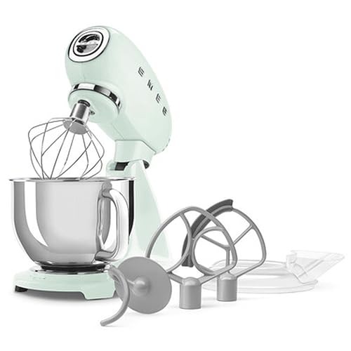 Image of SMEG SMF05 Forte 5-Qt Stand Mixer with 750W Motor, Smooth Start & SteadyMix, Flex Edge Beater, 10 Speeds, Stainless Steel Bowl - Retro 50's Style Planetary Mixer for Dough, Baking & Desserts-Green