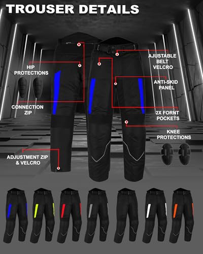 Hive Moto Mens Motorbike Suit Waterproof Cordura Jacket with Trouser Motorcycle Shoes Biker Protection Gloves CE Approved (Blue, 3XL)