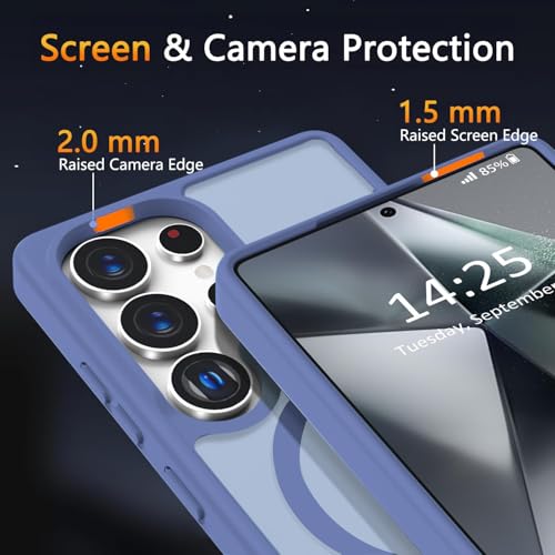 Image of Elzzi Magnetic Guard Designed for Samsung S25 Ultra 5G Case Translucent Matte Hard PC + TPU Back Cover [Compatible with MagSafe] Anti-Scratch Phone Case (Official Blue)