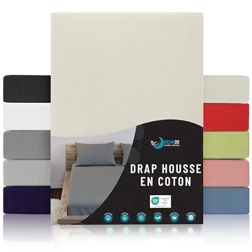 Dreamzie - Drap Housse 140x190/200 - Beige - 100% Jersey Coton Certifié Oeko Tex - Drap-Housse 140x190/200