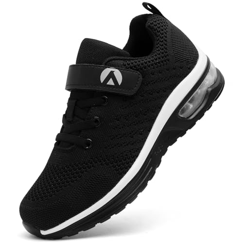 Dhinash Scarpe da Corsa su Strada per Bambini e Ragazzi Sneaker Casual Scarpe da Corsa Bambine e Ragazze Scarpe da Ginnastica Scarpe Sportive Leggere per Camminata Nero Bianco Taglie 35