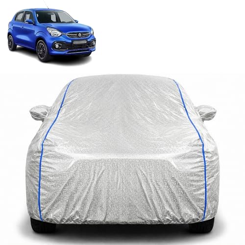 Image of Waterproof Car Cover for Maruti Suzuki Celerio | All Weather Protection | UV Resistant & Dustproof | Soft Cotton Lining to Prevent Scratches | Triple Stitched with Mirror Pockets & Elastic Hem