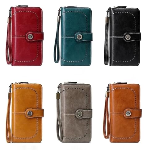 Card Bag,wallet, Card Bag,Women Wallet Blocking Leather Wallets for Women Long Zipper Large Ladies Clutch Bag Female Purses Card Holder(Green)