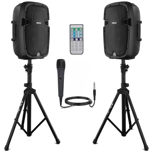 Pyle 10' Wireless Portable PA System - 1000W High Powered Bluetooth Compatible Active + Passive Pair...