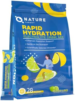 NATURE TARGET Hydration Packets - Lemon Lime | Daily Electrolyte Powder Drink Mix β Sugar Free, 28 Stickpacks - Keto Friendly, Vegan, Non-GMO - 1