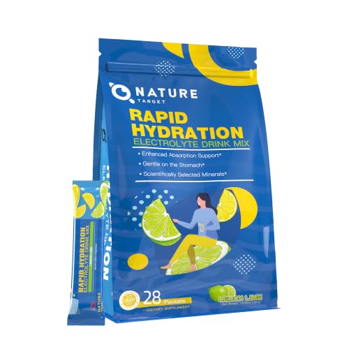 NATURE TARGET Hydration Packets - Lemon Lime | Daily Electrolyte Powder Drink Mix – Sugar Free, 28 Stickpacks - Keto Friendly, Vegan, Non-GMO