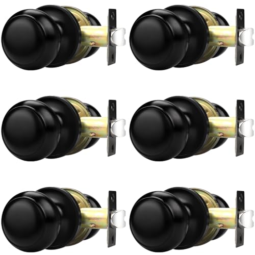 Probrico Interior Door Knob for Hallway Black Door Knobs Closet Door Knob Passage Door Knob with Round Ball Knob 6 Pack
