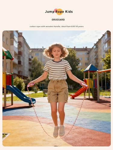 Corde à Sauter Enfant – Corde réglable pour filles et garçons, corde en coton avec poignées en bois, idéale dès 6/8/10 ans, jeu Jump Rope intérieur & extérieur – Image 3