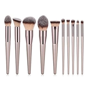 MADALIAN 4/10Pcs Champagne Makeup Brushes Set For Cosmetic Foundation Powder Blush Eyeshadow Kabuki Blending Make Up Brush Beauty Tool(Size:10pcs)