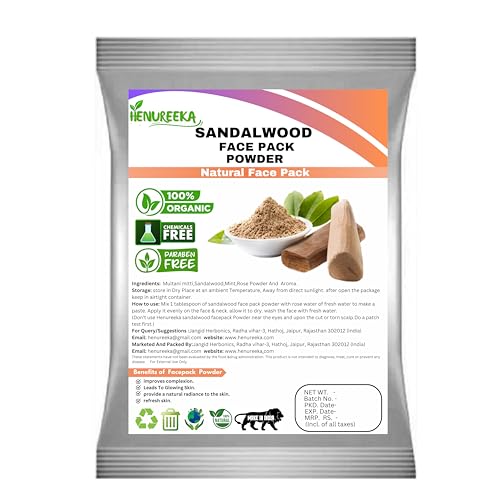 Image of Sandalwood Face Pack Powder Natural Glow & Skin Radiance Paraben-Free Enriched with Multani Mitti, Mint, and Rose Powder -100g
