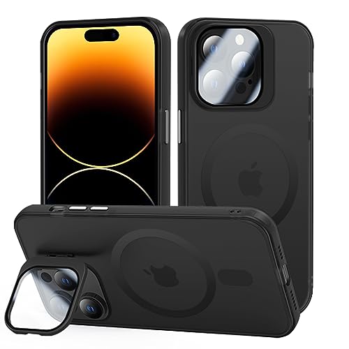 tigratigro Cover con Cavalletto,Compatibile con iPhone 15 Pro,Protezione Fotocamera H9 vetro temperato,Custodia Posteriore Glassata Traslucida, Anti-Impronte,Sensazione di Velluto (Grafite Nero)