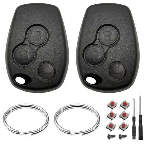 2 Pièces Coque Clé de Voiture 3 Boutons Compatible avec Renault Kangoo Clio Modus Master Twingo Trafic Espace Télécommande Boîtier Clef sans Lame Coque Cle de Voiture avec Porte-Clés