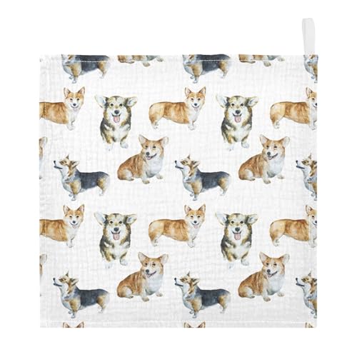 Image of vvfelixl Baby Cotton Washcloths Realistic Corgi Infants Bath Towel for Unisex Face Towels for Newborn, Natural Baby Wipes Delicate Skin, 11.8 X 11.8 inch, one sizex3
