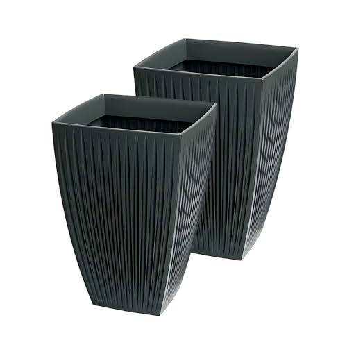 Kreher® Eckiger XXL Pflanzkübel Blumenkübel Übertopf 'Latia' aus robustem Kunststoff in Anthrazit. Zeitloses, ästehtisches Design, in verschiedenen Größen. Robust und pflegeleicht. (2, Eckig XL)