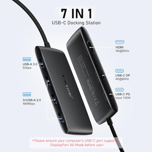 Image of Lemorele USB C Docking Station Dual Display, 7-in-1 Dock with Dual 4K@60Hz (HDMI + USB-C DP Alt Mode),1 USB-A 3.0 and 3 USB-A 2.0 Data Ports, 100W Port for PC, Laptop, Dell XPS, HP, Thinkpad, and More