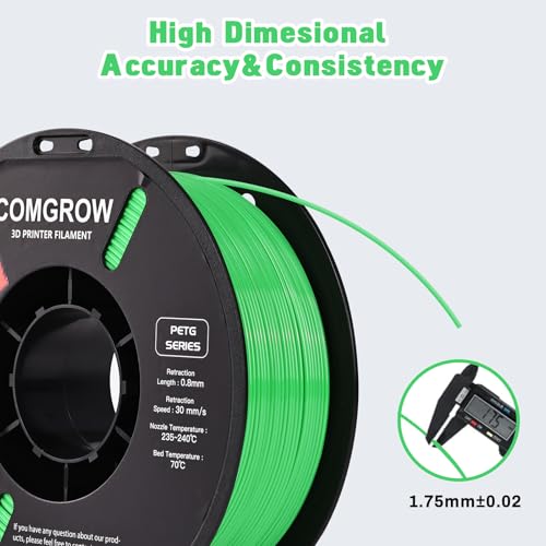 Image of Comgrow PETG 3D Printer Filament 1.75mm, High Precision and Tough 3D Printer Filament (2LBS), Dimensional Accuracy + /- 0.02 mm, Fit Most 3D Printers Grass Green