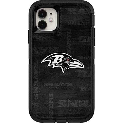 Skinit Decal Skin Compatible with OtterBox Defender iPhone 11 Case - Officially Licensed NFL Baltimore Ravens Black & White Design