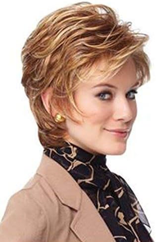 SmartFactory Short Natural Golden Small Curly Hairstyle Synthetic Fiber Hair Wig