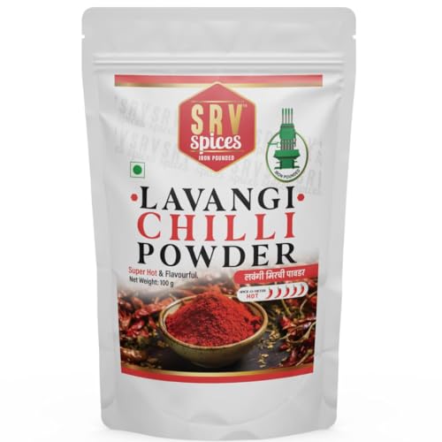 Image of SRV Spices Lavangi, Teja, Super Hot Red Pepper Powder, Red Paprika Powder, Iron Pounded, Natural Oil Intact, Spicy, Super Spicy (1, 100 gm)