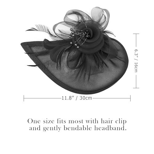 Image of DRESHOW Women Fascinator Hats Tea Party Hat Vintage Pillbox Hat Headband for Cocktail