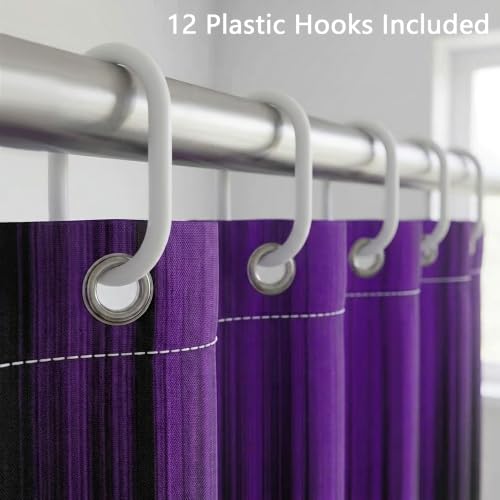 Image of AAtter Purple and Black Ombre Shower Curtain 60x72 Inch, Dark Gothic Aesthetic Polyester Fabric Bathroom Decor with 12 Hooks, Moody Abstract Striped Bathtub Set