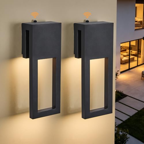 Image of Set of 2 Dusk to Dawn Outdoor Wall Lights, Custom Mold Black Exterior Wall Mount Lamp, 110V Hardwired IP65 Weatherproof Exterior Lighting Fixtures for House Yard Backyard Balcony Entryway