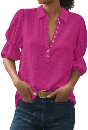 Relipop Women Button Down Shirt Puff Short Sleeve...
