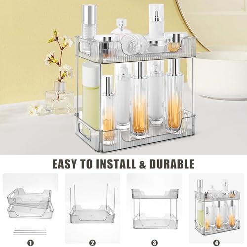Image of 2-Tier Bathroom Counter Organizer Countertop Storage, Dresser Organizer Vanity Tray for Makeup, Perfume Organizer Cosmetics Skincare Shelf - Grey