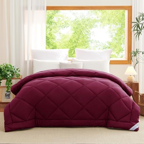 WAVVE Bettdecke 220x240 Ganzjahresdecke 4 Jahreszeiten, Steppdecke 300gsm Mikrofaser 220x240, Super Weiche Zudecke Schlafdecke Atmungsaktive 240 x 220 Rot