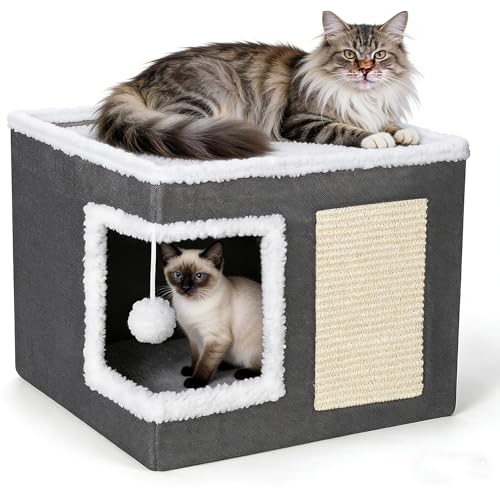 ERNAN Casa para Gatos Interior Plegable con Rascador, Cama para Diversos Estilos de Decoración del Hogar, para Pequeños Animales Interiores (Dark Gray)