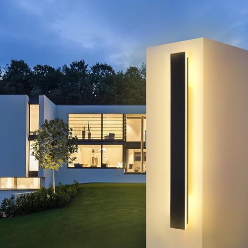 LED Wandleuchte Aussen/Innen Lang Wandlampe Anthrazit, Ip67 Wasserdicht Au&szlig;enwandleuchten Aluminiumlegierung Schwarz Au&szlig;enleuchte Terrasse Wandleuchte F&uuml;r G&auml;rten, Villa , Warmes Licht,80*5cm,19w