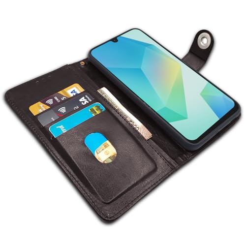 Image of Pikkme Flip Cover Leather Finish | Inside TPU with Card Pockets | Wallet Stand and Shock Proof | Complete Protection Button Flip Case for Samsung Galaxy A16 5G(Coffee)