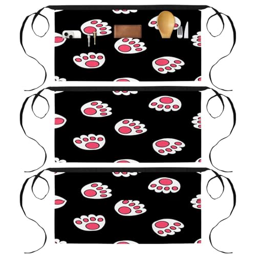 Tablier court de cuisine avec 3 poches pour restaurant et travail lot de 3 noir