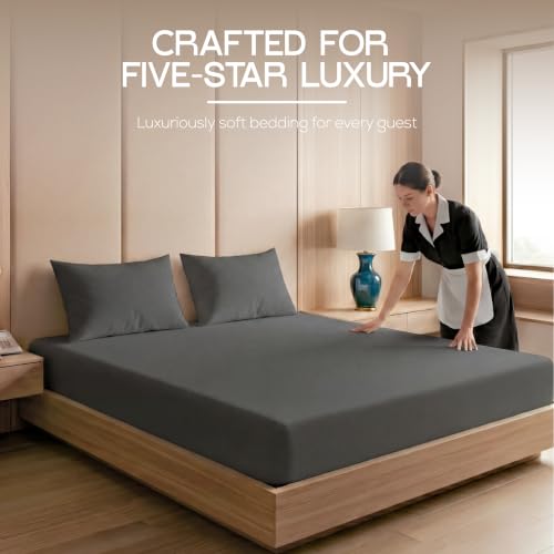 Image of 20-Pack Hotel Quality Queen Fitted Sheet for Resorts,Grey, Brushed Microfiber Bottom Sheets Only, Deep Pocket, Soft, Wrinkle, Shrink & Fade Resistant