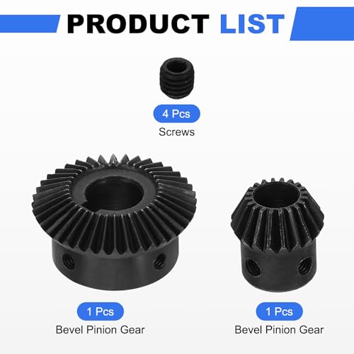 Image of uxcell 2Pcs Tapered Bevel Gears Set, 1 Mod 1:2 (20T /40T) Harden Steel Straight Bevel Gear, 90 Degree Steering Motor Gears, (10mm /14mm Shaft Hole with Keyway)